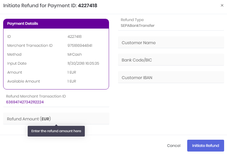 SEPA Bank Transfer Type – refund flow – Nuvei Documentation