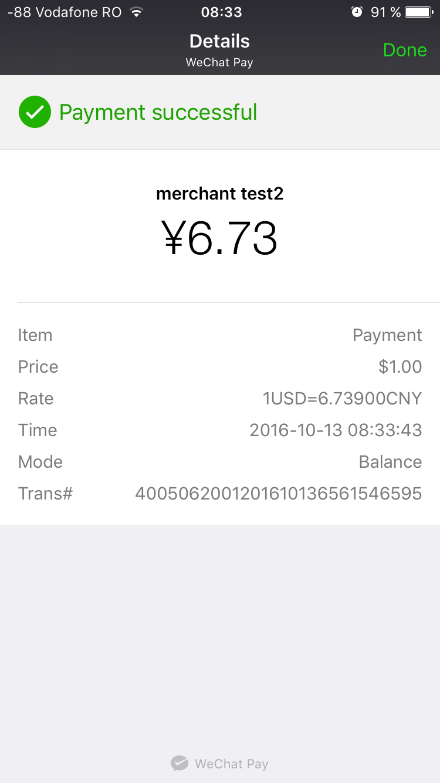 1 Payment successful